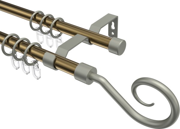 Gardinenstange Metall 16 mm Ø 2-läufig OLYMP - Allegra Messing Antik / Chrom matt 100 cm