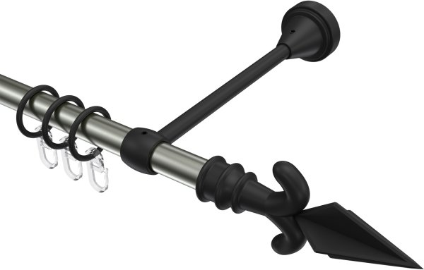 Gardinenstange Metall 16 mm Ø PRIMUS - Matteo Edelstahl-Optik / Schwarz 100 cm