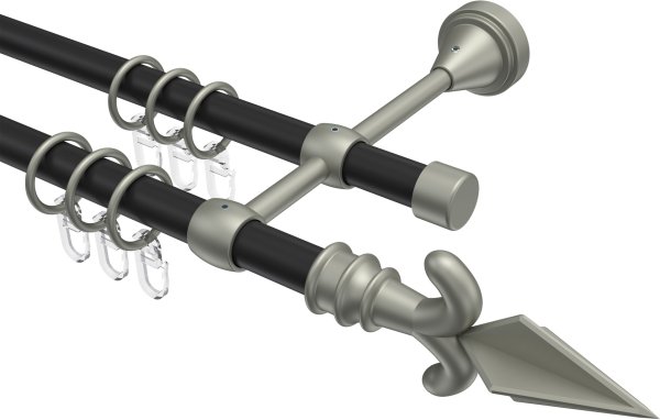 Gardinenstange Metall 16 mm Ø 2-läufig PRIMUS - Matteo Schwarz / Chrom matt 100 cm