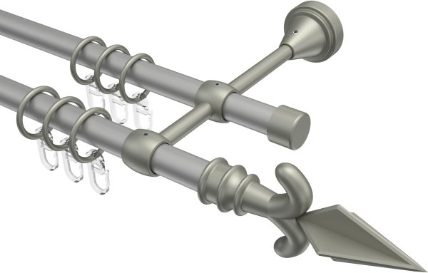 Gardinenstange Metall 16 mm Ø 2-läufig PRIMUS - Matteo Silbergrau / Chrom matt 100 cm