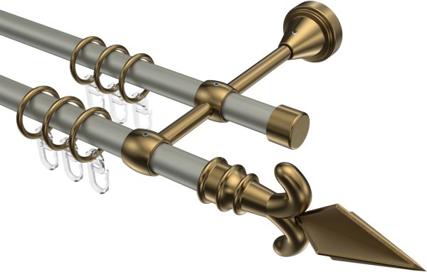 Gardinenstange Metall 16 mm Ø 2-läufig PRIMUS - Matteo Chrom matt / Messing Antik 100 cm