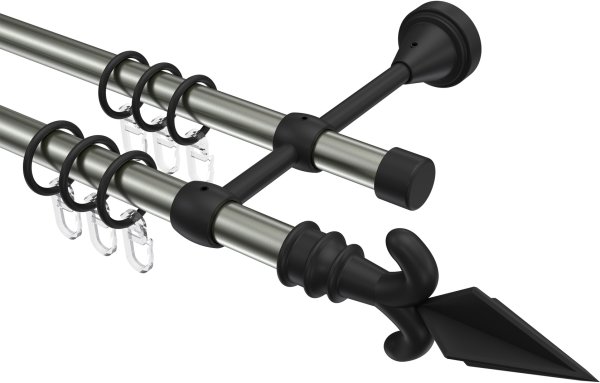 Gardinenstange Metall 16 mm Ø 2-läufig PRIMUS - Matteo Edelstahl-Optik / Schwarz 100 cm