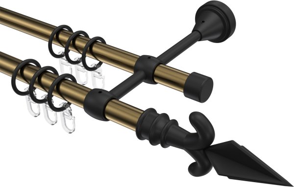 Gardinenstange Metall 16 mm Ø 2-läufig PRIMUS - Matteo Messing Antik / Schwarz 100 cm