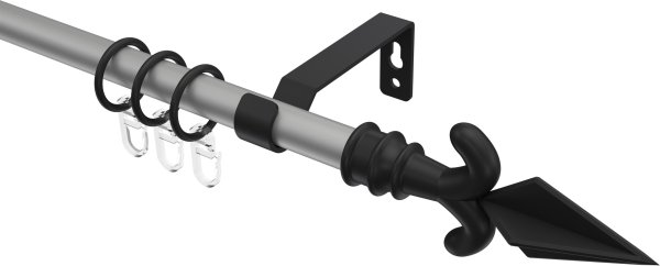 Gardinenstange Metall 16 mm Ø OLYMP - Matteo Silbergrau / Schwarz 100 cm