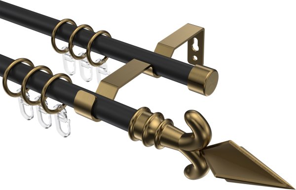 Gardinenstange Metall 16 mm Ø 2-läufig OLYMP - Matteo Schwarz / Messing Antik 100 cm