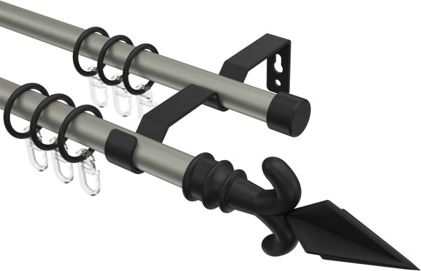 Gardinenstange Metall 16 mm Ø 2-läufig OLYMP - Matteo Chrom matt / Schwarz 100 cm