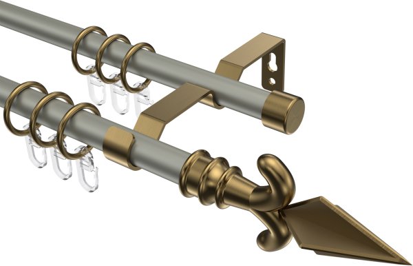 Gardinenstange Metall 16 mm Ø 2-läufig OLYMP - Matteo Chrom matt / Messing Antik 100 cm