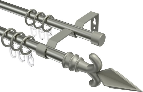 Gardinenstange Metall 16 mm Ø 2-läufig OLYMP - Matteo Edelstahl-Optik / Chrom matt 100 cm