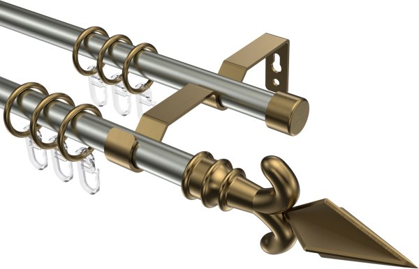 Gardinenstange Metall 16 mm Ø 2-läufig OLYMP - Matteo Edelstahl-Optik / Messing Antik 100 cm