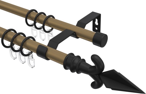 Gardinenstange Metall 16 mm Ø 2-läufig OLYMP - Matteo Gold matt / Schwarz 100 cm