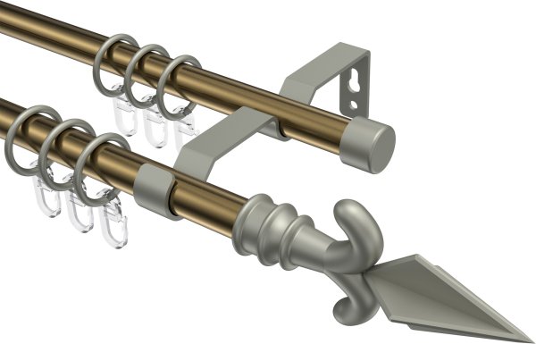 Gardinenstange Metall 16 mm Ø 2-läufig OLYMP - Matteo Messing Antik / Chrom matt 100 cm