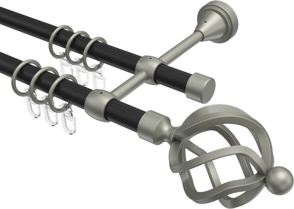 Gardinenstange Metall 16 mm Ø 2-läufig PRIMUS - Paolo Schwarz / Chrom matt 100 cm