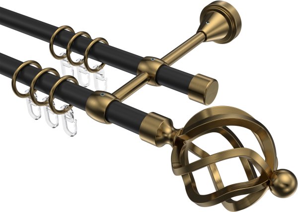 Gardinenstange Metall 16 mm Ø 2-läufig PRIMUS - Paolo Schwarz / Messing Antik 100 cm