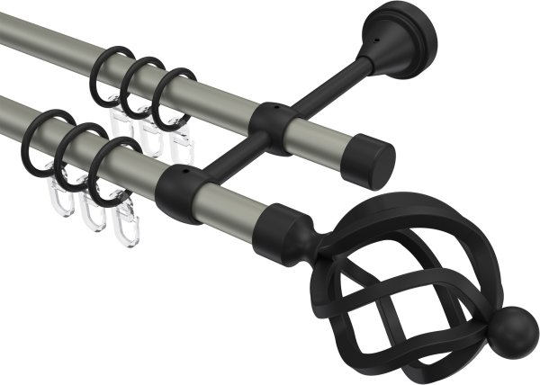 Gardinenstange Metall 16 mm Ø 2-läufig PRIMUS - Paolo Chrom matt / Schwarz 100 cm