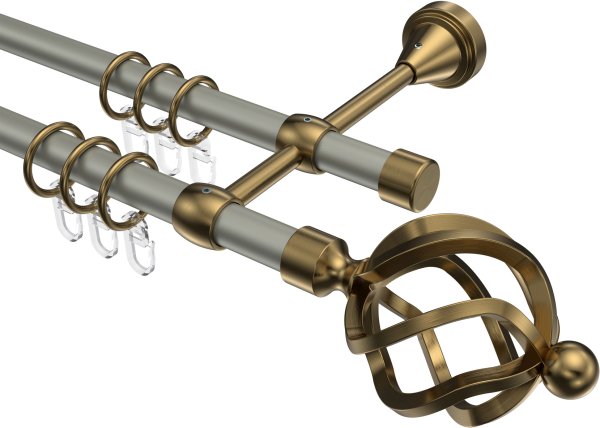 Gardinenstange Metall 16 mm Ø 2-läufig PRIMUS - Paolo Chrom matt / Messing Antik 100 cm