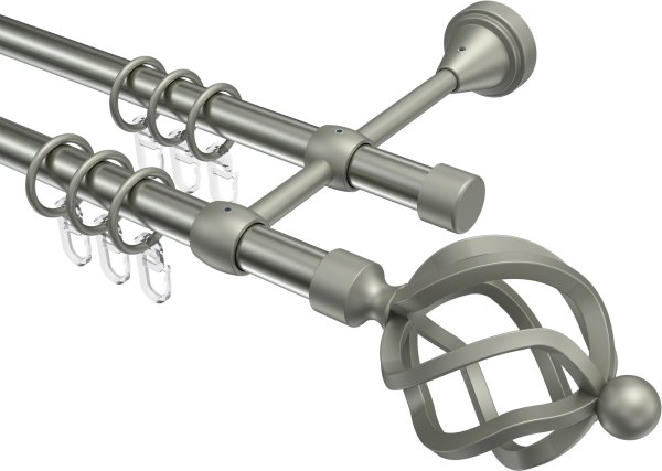 Gardinenstange Metall 16 mm Ø 2-läufig PRIMUS - Paolo Edelstahl-Optik / Chrom matt 100 cm