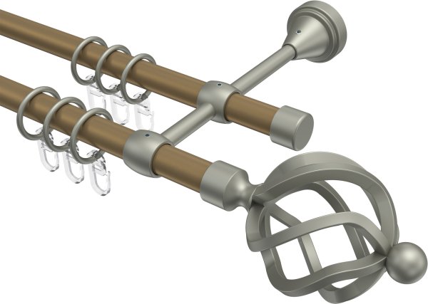 Gardinenstange Metall 16 mm Ø 2-läufig PRIMUS - Paolo Gold matt / Chrom matt 100 cm