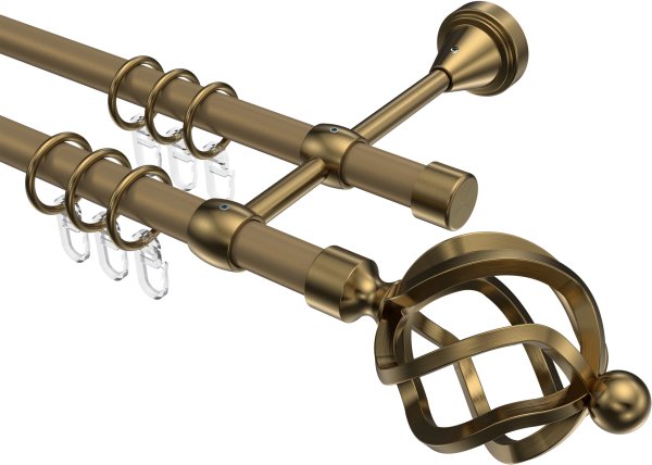 Gardinenstange Metall 16 mm Ø 2-läufig PRIMUS - Paolo Gold matt / Messing Antik 100 cm