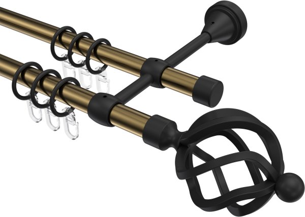 Gardinenstange Metall 16 mm Ø 2-läufig PRIMUS - Paolo Messing Antik / Schwarz 100 cm