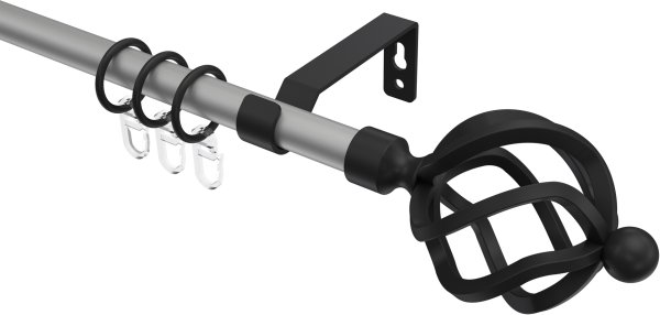 Gardinenstange Metall 16 mm Ø OLYMP - Paolo Silbergrau / Schwarz 100 cm