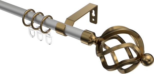 Gardinenstange Metall 16 mm Ø OLYMP - Paolo Silbergrau / Messing Antik 100 cm