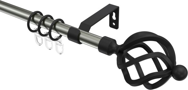 Gardinenstange Metall 16 mm Ø OLYMP - Paolo Edelstahl-Optik / Schwarz 100 cm