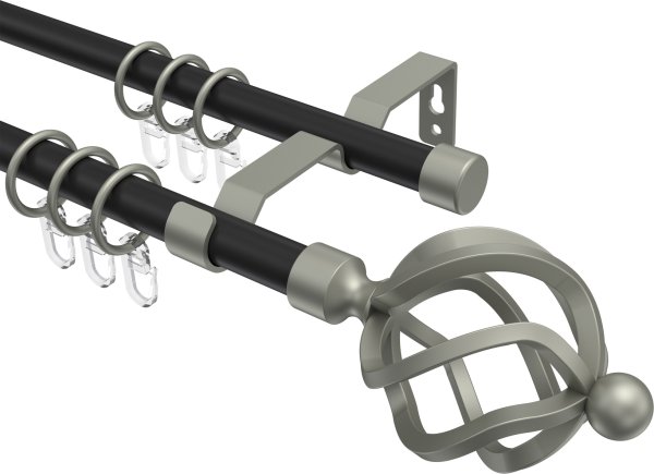 Gardinenstange Metall 16 mm Ø 2-läufig OLYMP - Paolo Schwarz / Chrom matt 100 cm