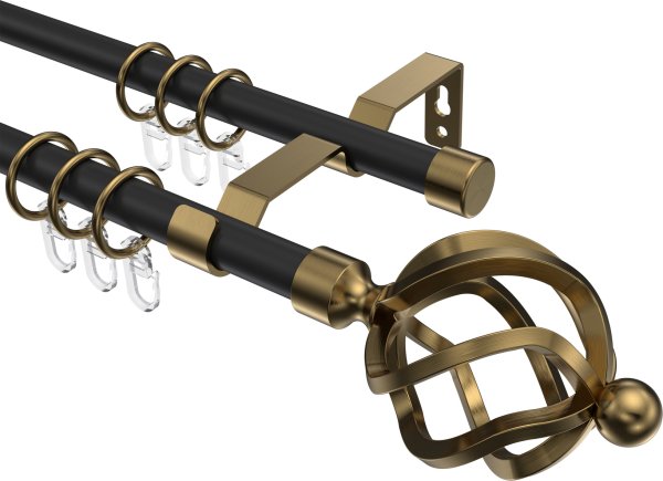 Gardinenstange Metall 16 mm Ø 2-läufig OLYMP - Paolo Schwarz / Messing Antik 100 cm