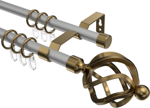 Gardinenstange Metall 16 mm Ø 2-läufig OLYMP - Paolo Silbergrau / Messing Antik 100 cm