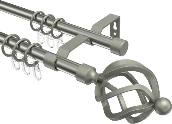 Gardinenstange Metall 16 mm Ø 2-läufig OLYMP - Paolo Edelstahl-Optik / Chrom matt 100 cm