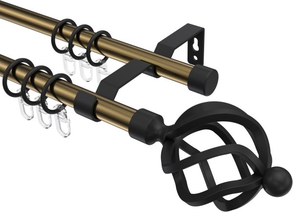 Gardinenstange Metall 16 mm Ø 2-läufig OLYMP - Paolo Messing Antik / Schwarz 100 cm