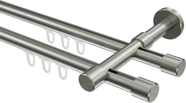 Innenlauf Gardinenstange Edelstahl-Optik 16 mm Ø 2-läufig SINUX - Casa 100 cm
