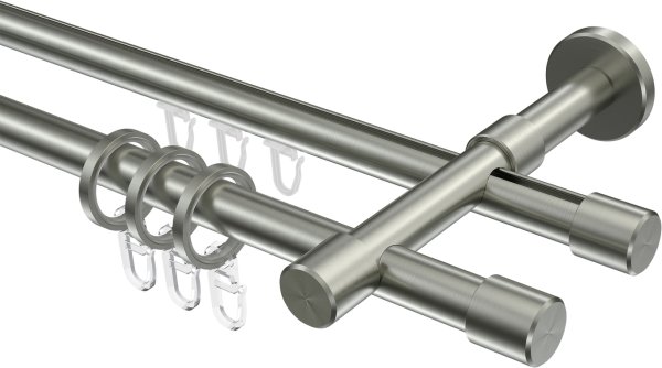 Rundrohr-Innenlauf Gardinenstange Edelstahl-Optik 16 mm Ø 2-läufig SINUX - Casa