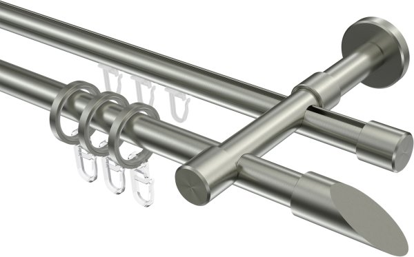 Rundrohr-Innenlauf Gardinenstange Edelstahl-Optik 16 mm Ø 2-läufig SINUX - Santoni 100 cm