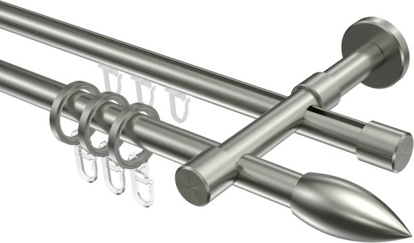 Rundrohr-Innenlauf Gardinenstange Edelstahl-Optik 16 mm Ø 2-läufig SINUX - Poveda