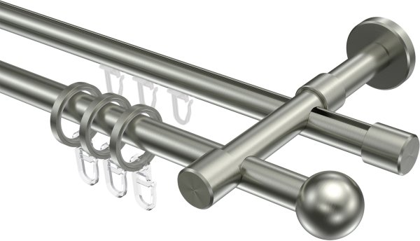 Rundrohr-Innenlauf Gardinenstange Edelstahl-Optik 16 mm Ø 2-läufig SINUX - Puros