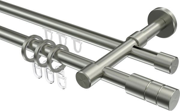 Rundrohr-Innenlauf Gardinenstange Edelstahl-Optik 16 mm Ø 2-läufig SINUX - Caras