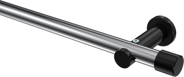 Gardinenstange Metall 20 mm Ø PLATON - Santo Chrom / Schwarz (ohne Ringe) 100 cm