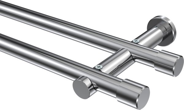 Gardinenstange Metall 20 mm Ø 2-läufig PLATON - Santo Chrom (ohne Ringe) 100 cm