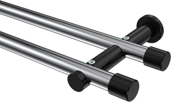 Gardinenstange Metall 20 mm Ø 2-läufig PLATON - Santo Chrom / Schwarz (ohne Ringe) 100 cm