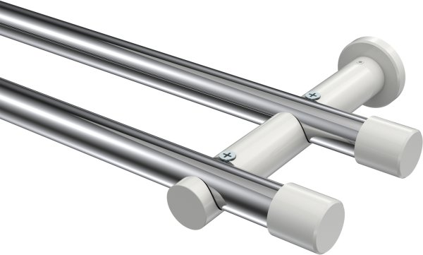 Gardinenstange Metall 20 mm Ø 2-läufig PLATON - Santo Chrom / Weiß (ohne Ringe) 100 cm