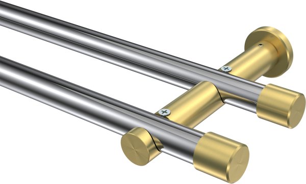 Gardinenstange Metall 20 mm Ø 2-läufig PLATON - Santo Chrom / Messing-Optik (ohne Ringe) 100 cm