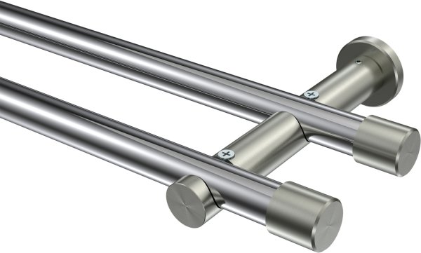 Gardinenstange Metall 20 mm Ø 2-läufig PLATON - Santo Chrom / Edelstahl-Optik (ohne Ringe) 100 cm