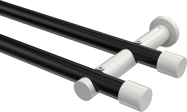 Gardinenstange Metall 20 mm Ø 2-läufig PLATON - Santo Schwarz / Weiß (ohne Ringe) 100 cm