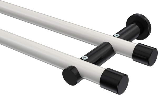 Gardinenstange Metall 20 mm Ø 2-läufig PLATON - Santo Weiß / Schwarz (ohne Ringe) 100 cm