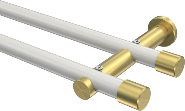 Gardinenstange Metall 20 mm Ø 2-läufig PLATON - Santo Weiß / Messing-Optik (ohne Ringe) 100 cm