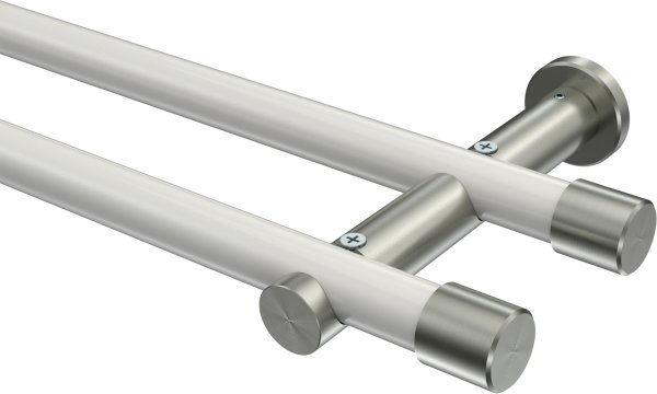 Gardinenstange Metall 20 mm Ø 2-läufig PLATON - Santo Weiß / Edelstahl-Optik (ohne Ringe) 100 cm