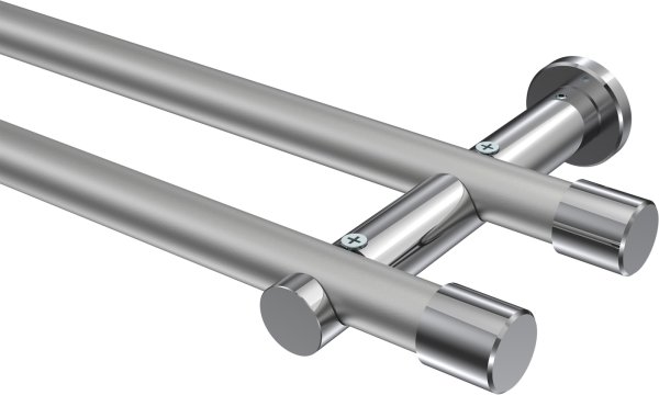 Gardinenstange Metall 20 mm Ø 2-läufig PLATON - Santo Silbergrau / Chrom (ohne Ringe) 100 cm