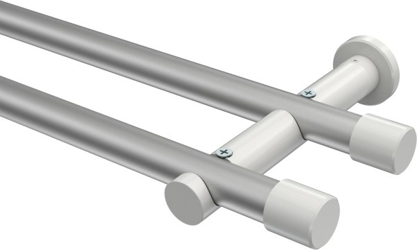 Gardinenstange Metall 20 mm Ø 2-läufig PLATON - Santo Silbergrau / Weiß (ohne Ringe) 100 cm