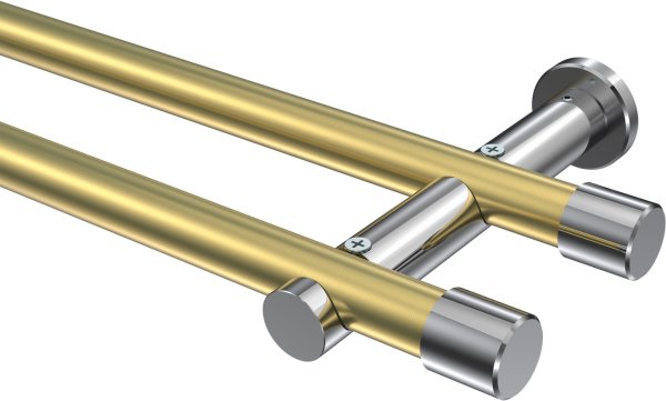 Gardinenstange Metall 20 mm Ø 2-läufig PLATON - Santo Messing-Optik / Chrom (ohne Ringe) 100 cm